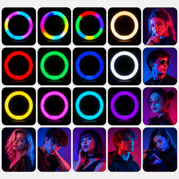 Двостороння кольорова кільцева лампа RGB 45 см для селфі та блогера - зображення 3