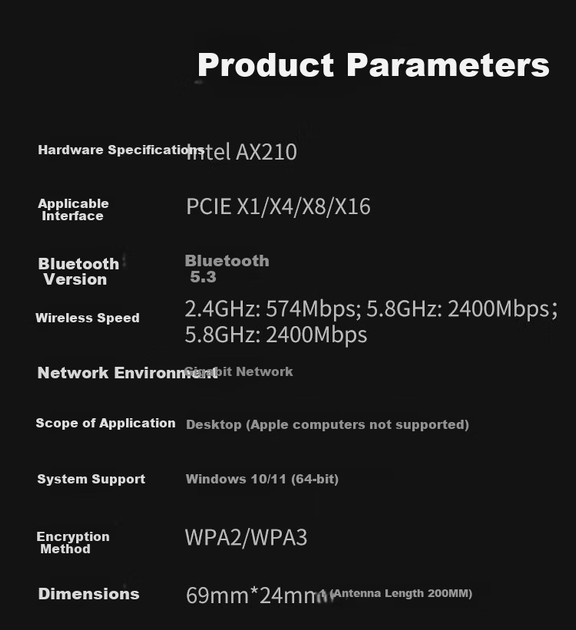 Wi-Fi/Bluetooth адаптер MOGE AX210 WiFi6 / AX5374 / Bluetooth 5.3 / Три диапазона / PCI Express - Фото 5 Wi-Fi/Bluetooth адаптер MOGE AX210 WiFi6 / AX5374 / Bluetooth 5.3 / Три диапазона / PCI Express - изображение 5