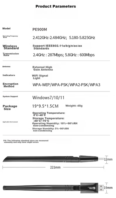 Wi-Fi адаптер PERCKO WiFi6 / AX900 / Два діапазони / USB - Фото 8 Wi-Fi адаптер PERCKO WiFi6 / AX900 / Два діапазони / USB - зображення 8