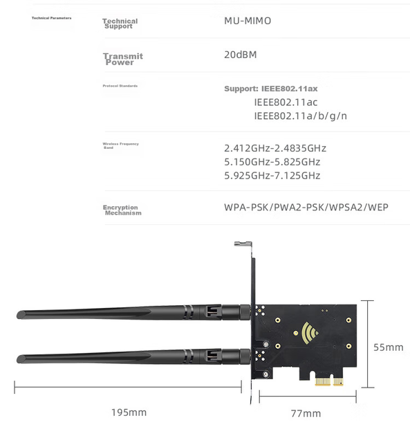 Wi-Fi/Bluetooth адаптер EB-LINK Intel AX210 WiFi6E / 5374 Мбіт/с / Bluetooth 5.3 / Три діапазони / PCI Express - зображення 12