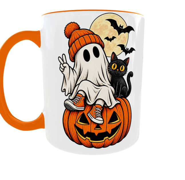 Кружка (чашка) с принтом Хэллоуинское настроение | Halloween | керамическая 330 мл | оранжевая ручка - Фото 3 Кружка (чашка) с принтом Хэллоуинское настроение | Halloween | керамическая 330 мл | оранжевая ручка - изображение 3