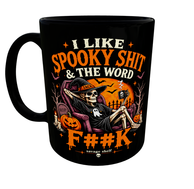 Кружка (чашка) с принтом I LIKE SPOOKY SHIT | юмористическая | Хэллоуин | керамическая 330 мл | чёрная - изображение 2