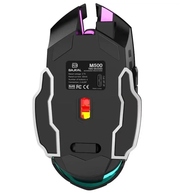 Беспроводная игровая мышь Bajeal M500 Bluetooth 2.4 ГГц RGB 3600 DPI аккумулятор зарядка Type-C черная - изображение 8