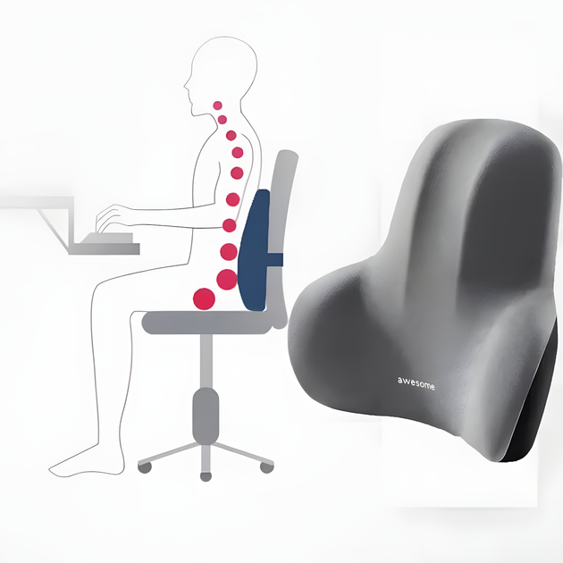 Ортопедическая подушка для поясницы Memory Foam для авто и офисного кресла серая - изображение 3
