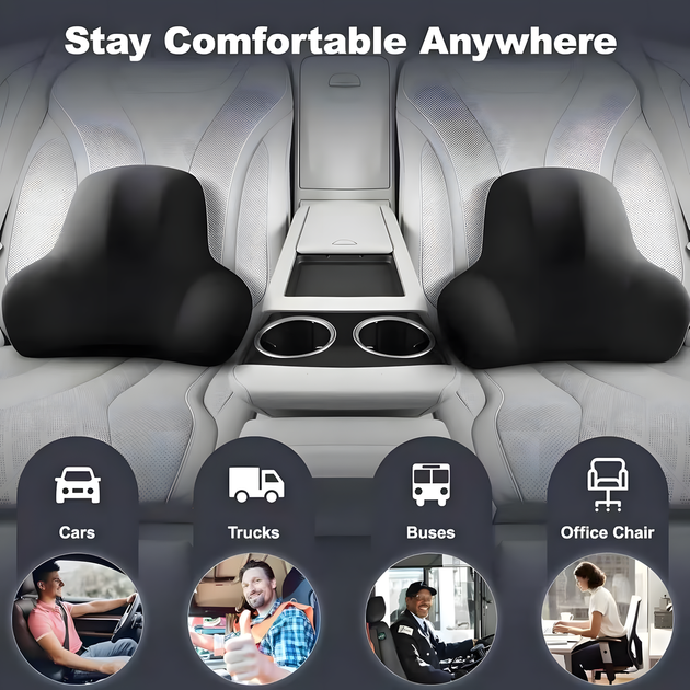 Ортопедическая подушка для поясницы Memory Foam для авто и офисного кресла чёрная - изображение 8