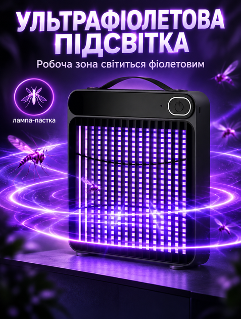 Ультрафиолетовая лампа от комаров и мух для дома с USB-подключением 360° покрытие до 30 м² бесшумная с ремешком - изображение 5