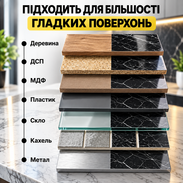 Самоклейна ПВХ плівка 2шт 5 м х 60 см інтер’єрна водостійка універсальна ремонтна дизайнерська для меблів стін стільниці дверей декору інтер’єру будинку кухні ванної кімнати чорний мармур (чорна) - зображення 4