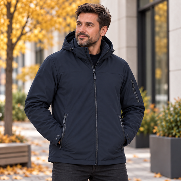 Куртка чоловіча Myst демісезонна з капюшоном, що відстібається,Темно-синій, 8XL - зображення 4