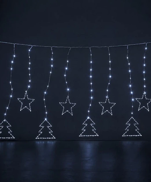 Гирлянда Штора-роса «Ёлочка и звёздочка» 3 м × 1 м, 10 фигур, 200 LED, 8 режимов + USB, холодный белый, 1948-03 - изображение 2