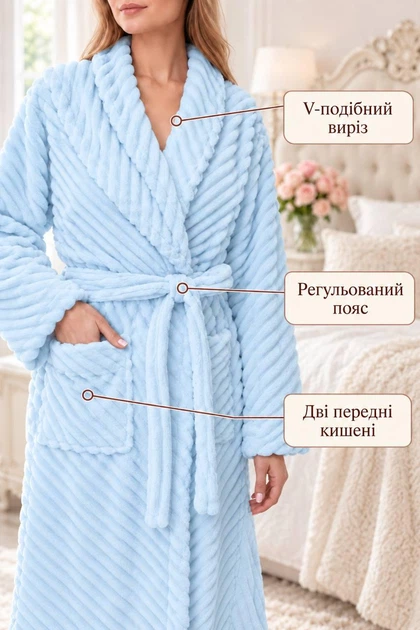 Женский махровый халат Шарпей хорошего качества мягкий теплый плюшевый халат для дома размер L/XL Голубой - изображение 5