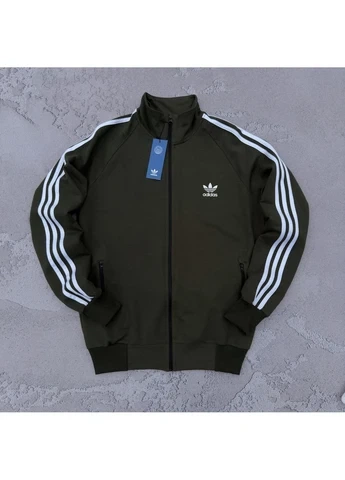 Олімпійка чоловіча з лампасами adidas на блискавці Хакі Xs - Фото 1 Олімпійка чоловіча з лампасами adidas на блискавці Хакі Xs - зображення 1