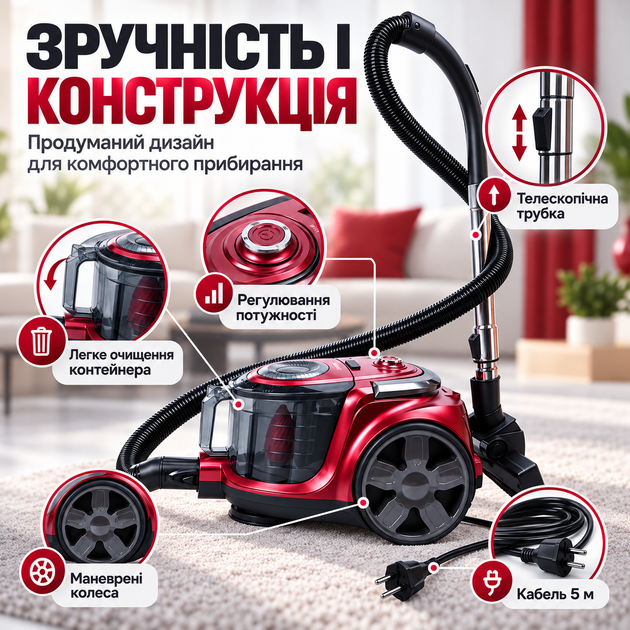 Пылесос Sokany SK-13003 3600 Вт с контейнером 3,5 л и HEPA-фильтром - изображение 3