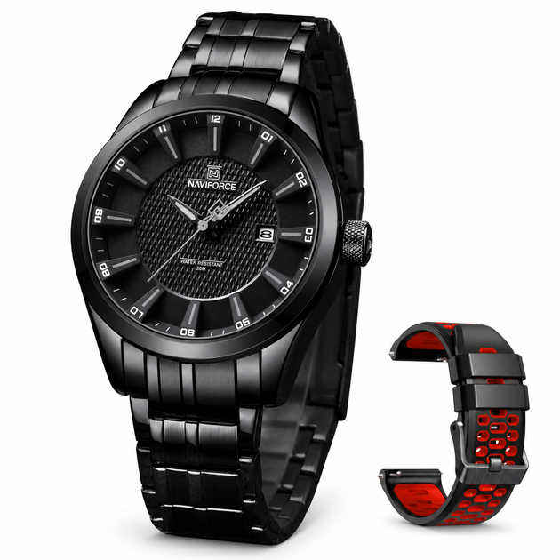 Чоловічий кварцовий годинник Naviforce Perfect Flex Red з датою та мінеральним склом, 2 ремінці - Фото 1 Чоловічий кварцовий годинник Naviforce Perfect Flex Red з датою та мінеральним склом, 2 ремінці - зображення 1