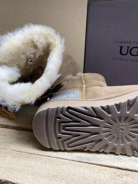 Жіночі уггі Міні Замш коричневі UGG Mini Bailey Bow Glitz Brown (41, коричневий) - зображення 3