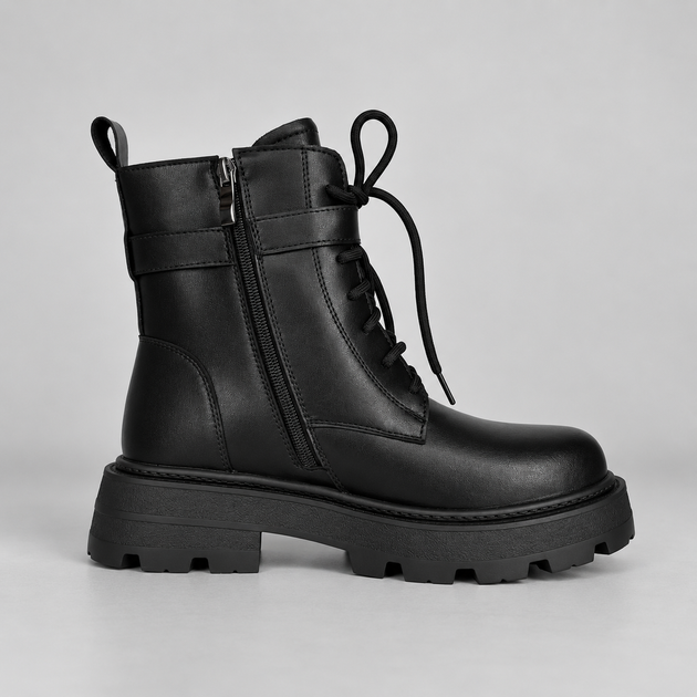 Зимние ботинки на шнурках с ремешком Женские Meideli Черный 39 (25 см) Код: k1621 black - Фото 4 Зимние ботинки на шнурках с ремешком Женские Meideli Черный 39 (25 см) Код: k1621 black - изображение 4