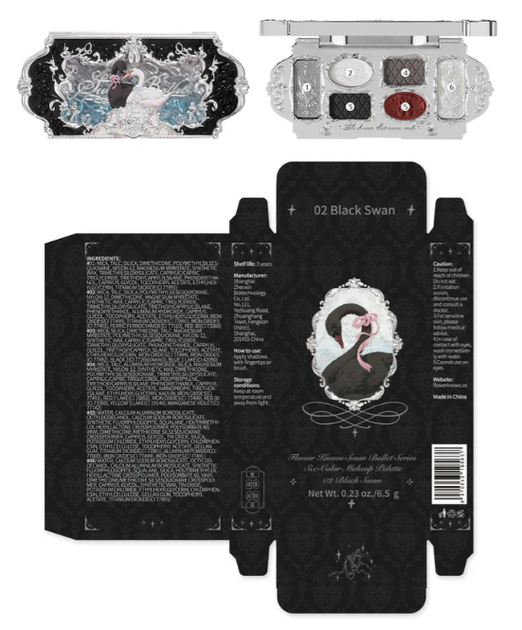 Палетка тіней Flower Knows Swan Ballett 02 Black Swan із 6 відтінками | 4 матові та 2 сяючі відтінки - зображення 8