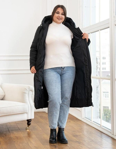 Женская зимняя куртка с капюшоном удлинённая MODA 100350 54 Черный (М - 100350/1 D ) - изображение 6