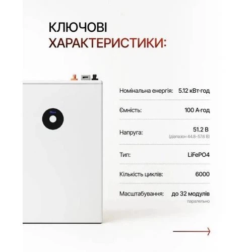 Акумуляторна батарея Deye SE-F5 Pro-C LiFePO4 51,2В 100A 5.12кВт - зображення 2