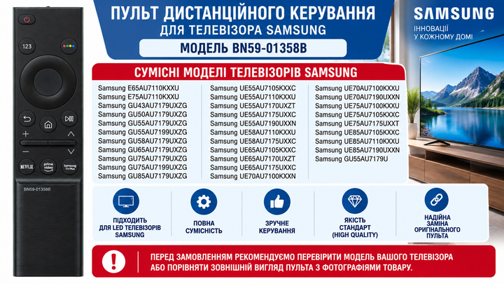 Пульт дистанційного керування (ДК) для телевізора SAMSUNG моделі BN59-01358B - изображение 2