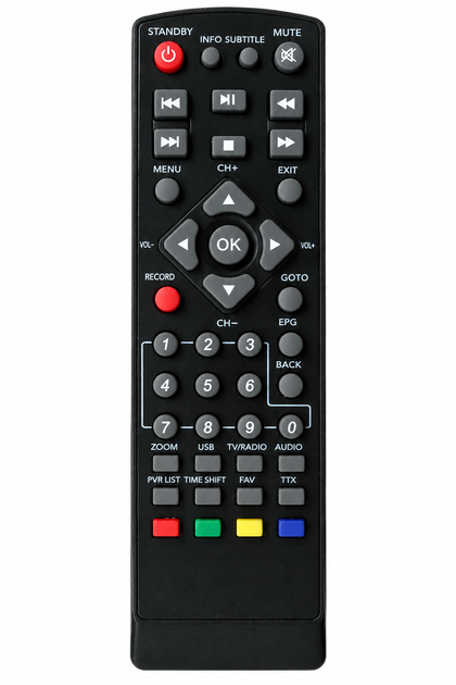 Пульт дистанційного керування для цифрового ефірного DVB-T2 тюнера EUROSKY ES-11, ES-12, ES-15 - Фото 1 Пульт дистанційного керування для цифрового ефірного DVB-T2 тюнера EUROSKY ES-11, ES-12, ES-15 - зображення 1