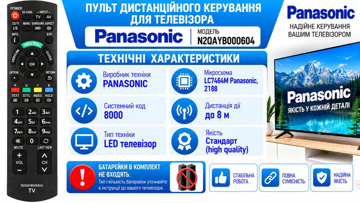 Пульт дистанційного керування для телевізора PANASONIC модель N2QAYB000604 - зображення 3