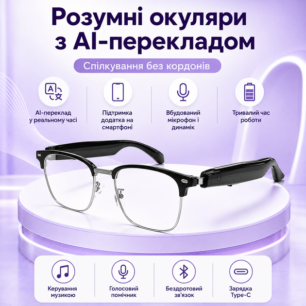 Розумні окуляри з AI-перекладом, бездротовим зв’язком, мікрофоном і динаміками - зображення 6