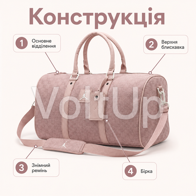 Спортивна сумка рожева Jordan Monogram 47 × 29 × 21 см з бавовни та поліестеру з двосторонньою блискавкою - зображення 4