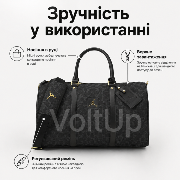 Спортивна сумка чорна Jordan Monogram 47 × 29 × 21 см з бавовни та поліестеру з двосторонньою блискавкою - зображення 3