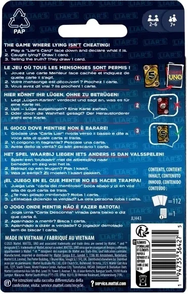 Настільна гра Mattel Uno Liar's JLH43 (англійське видання) (194735364275) - Фото 11 Настільна гра Mattel Uno Liar's JLH43 (англійське видання) (194735364275) - зображення 11