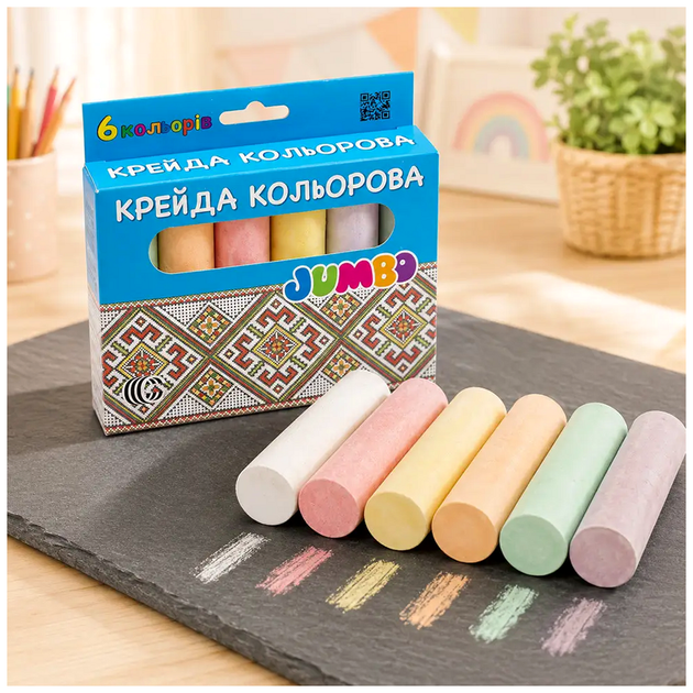 Мелки для рисования 6 цветов круглые для доски и асфальта JAMBO C SQ-29772 - Фото 5 Мелки для рисования 6 цветов круглые для доски и асфальта JAMBO C SQ-29772 - изображение 5