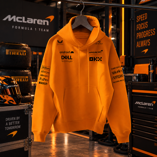 Чоловіче худі McLaren Formula 1 з логотипами команди 2XL Помаранчеве - Фото 1 Чоловіче худі McLaren Formula 1 з логотипами команди 2XL Помаранчеве - зображення 1