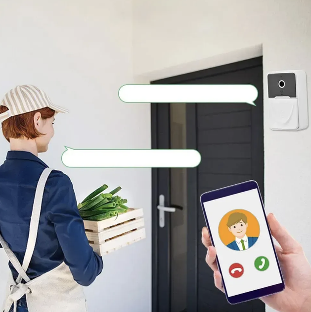 Беспроводной видеозвонок Wi-Fi с камерой HD аккумулятором 1000 мА·ч ночным видением датчиком движения двусторонней связью X Smart Home для дома квартиры - изображение 6