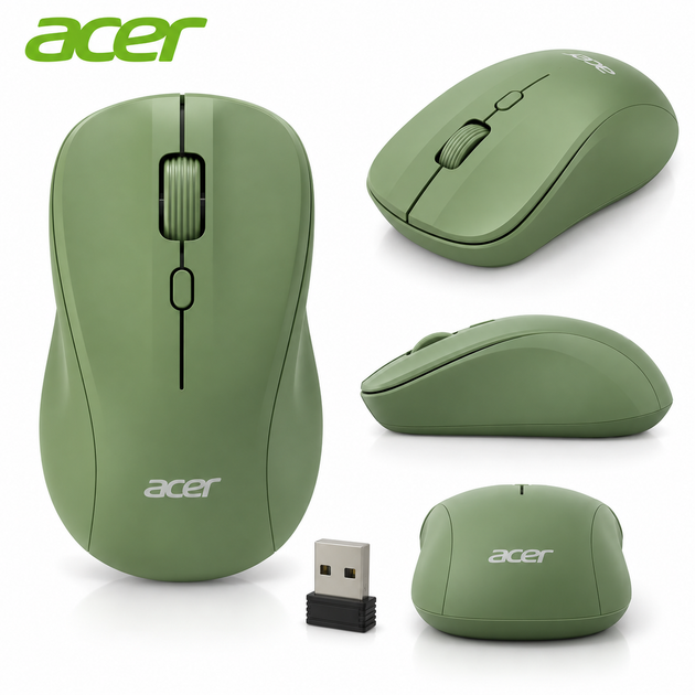 Бездротова миша Acer 2.4 ГГц, оптична USB мишка для ноутбука та ПК, зелена - Фото 2 Бездротова миша Acer 2.4 ГГц, оптична USB мишка для ноутбука та ПК, зелена - изображение 2