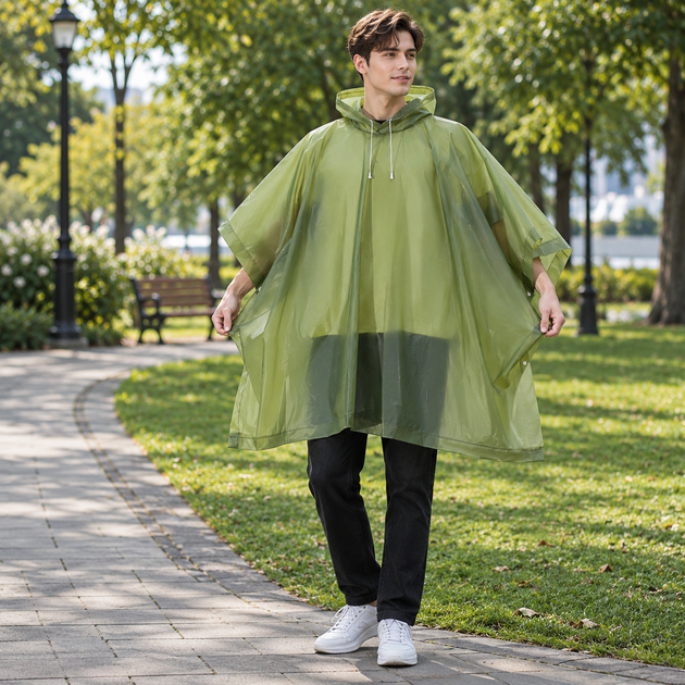 Плащ-дождевик с капюшоном от дождя универсальный (зеленый, one size) - изображение 2