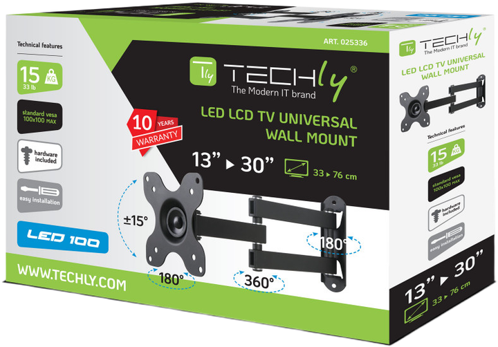 Настінне кріплення TECHly ICA-LCD 923B Black (8054529025336) - зображення 2