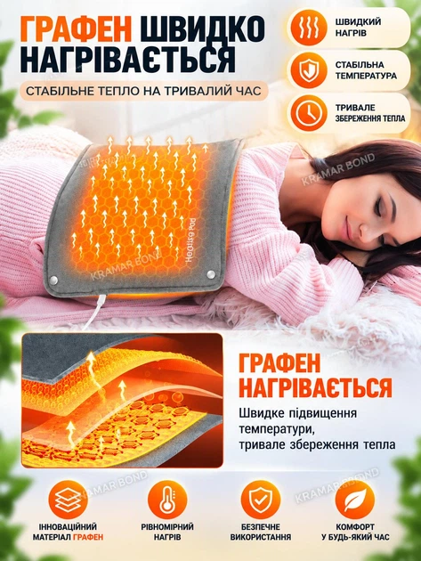 Электрогрелка универсальная мягкая USB Type-C 28×44 см от повербанка для рук ног спины поясницы живота тела, электрическая грелка-муфта Серая 535816389 - изображение 5