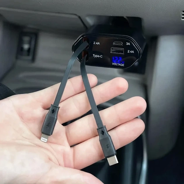 Автомобільний зарядний пристрій в прикурювач 4 в 1 з швидкою зарядкою USB портами та підсвіткою Зоряне небо чорний - зображення 3