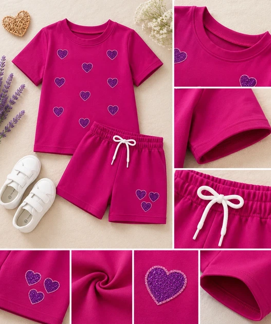Комплект летний Heart для девочки Kiddo малиновый 128 см - изображение 3
