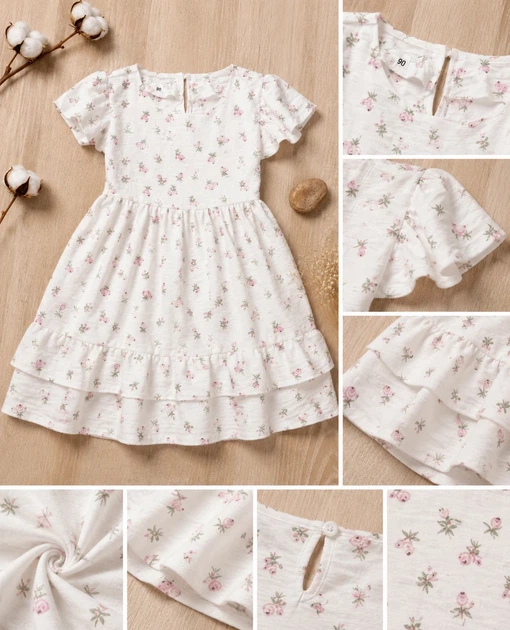 Платье 'Розовые розы' с воланами Kiddo белый 104 см - изображение 3