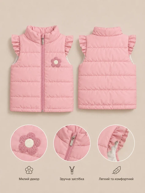 Жилетка стеганая Daisy Kiddo розовый 104 см - Фото 3 Жилетка стеганая Daisy Kiddo розовый 104 см - изображение 3