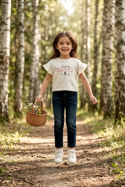 Футболка молочна з рюшами та написом "Just be Happy" Kiddo молочний 110 см - Фото 1 Футболка молочна з рюшами та написом "Just be Happy" Kiddo молочний 110 см - зображення 1