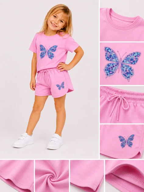 Комплект летний Butterfly для девочки Kiddo розовый 140 см - Фото 3 Комплект летний Butterfly для девочки Kiddo розовый 140 см - изображение 3