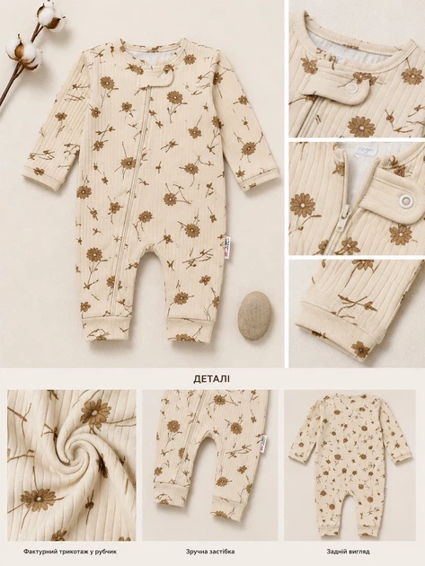 Ромпер Daisy Dreams для дівчинки Kiddo Бежевий розмір 74 (KIDDO-860318DDEF1C4E358A7FC417784C802B) - Фото 2 Ромпер Daisy Dreams для дівчинки Kiddo Бежевий розмір 74 (KIDDO-860318DDEF1C4E358A7FC417784C802B) - изображение 2