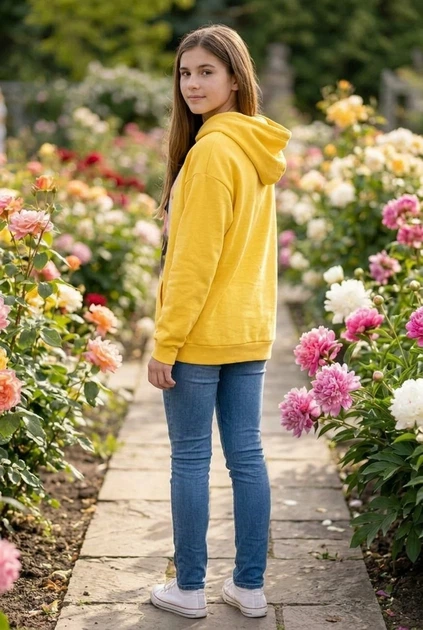 Худі дитяче для дівчинки жовте з принтом Kiddo жовтий 152 см - зображення 2