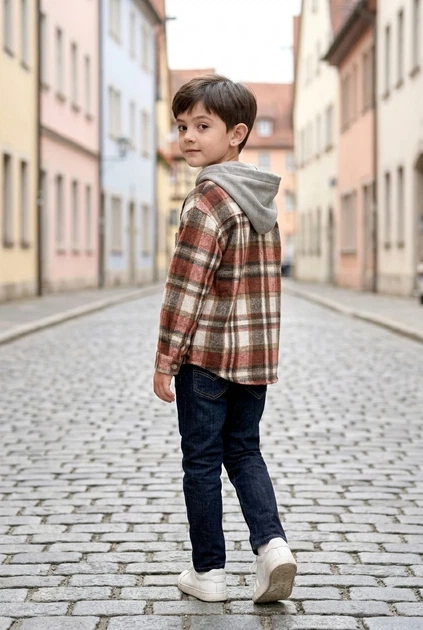 Сорочка тепла в клітинку з капюшоном універсальна Kiddo сірий з червоним 122 см - Фото 2 Сорочка тепла в клітинку з капюшоном універсальна Kiddo сірий з червоним 122 см - зображення 2