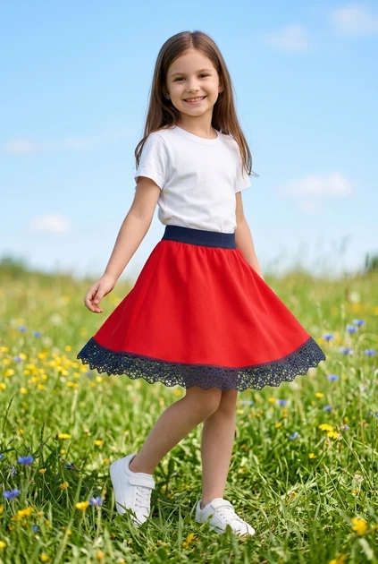 Юбка детская красная с кружевом Kiddo красный размер M - Фото 1 Юбка детская красная с кружевом Kiddo красный размер M - изображение 1