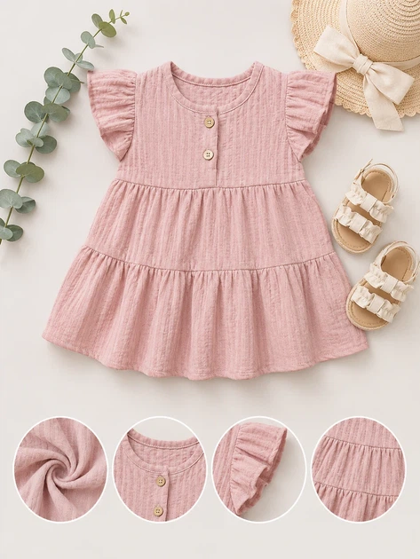 Платье Cotton Breeze Kiddo пудровый 80 см - Фото 3 Платье Cotton Breeze Kiddo пудровый 80 см - изображение 3