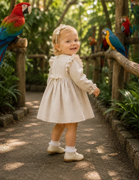 Платье льняное для девочки с кружевом “Linen Lace” Kiddo светлый бежевый 86 см - изображение 2