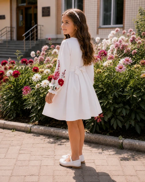 Сукня вишита «Українські квіти» Kiddo белый с красным 110 см - Фото 2 Сукня вишита «Українські квіти» Kiddo белый с красным 110 см - изображение 2