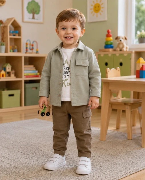 Костюм для хлопчика (сорочка + штани) Kiddo коричневий 92 см - Фото 2 Костюм для хлопчика (сорочка + штани) Kiddo коричневий 92 см - зображення 2